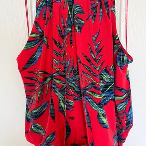London Times Red Tropical Halter Maxi Dress